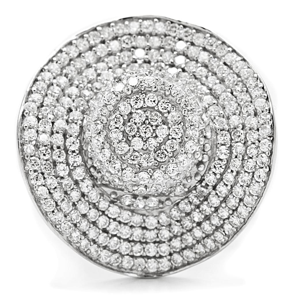 Rhodium 925 Sterling Silver Ring with AAA Grade CZ in Clear