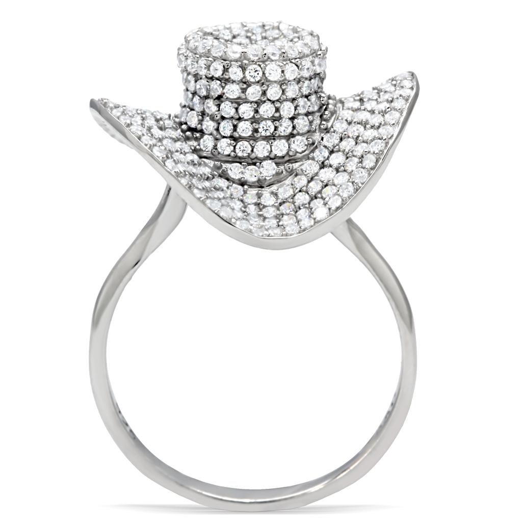 Rhodium 925 Sterling Silver Ring with AAA Grade CZ in Clear