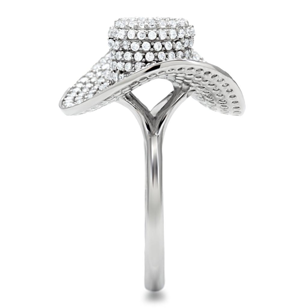 Rhodium 925 Sterling Silver Ring with AAA Grade CZ in Clear