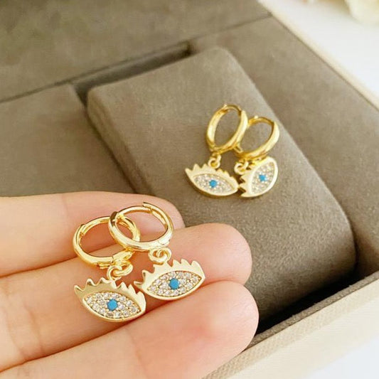 Minimalist Gold Evil Eye Dangle Earrings | Dainty Statement Jewelry