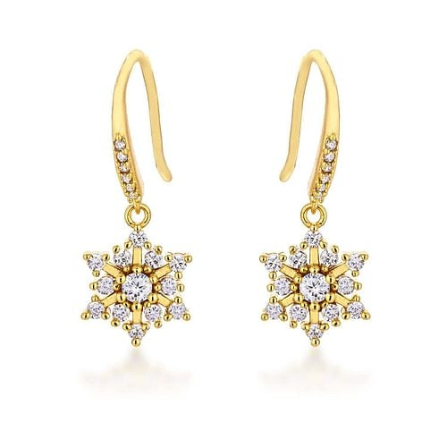 Gold Plated Snowflake Drop Earrings